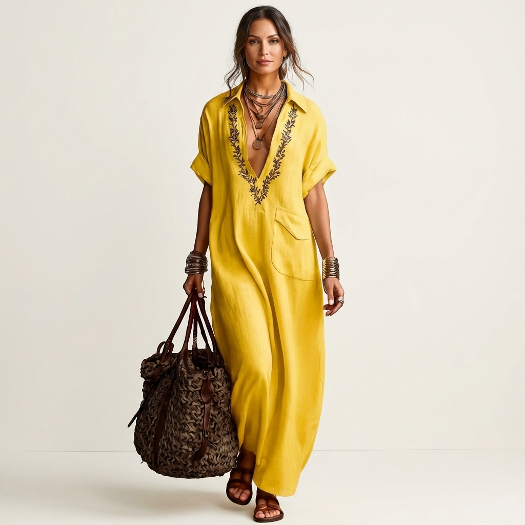 Amarina | Embroidered V-Neck Maxi Dress