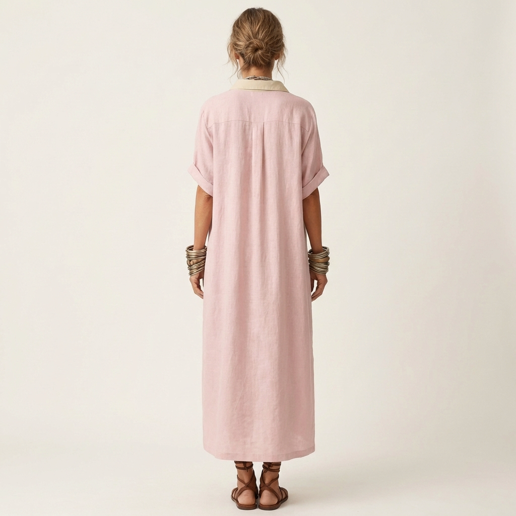 Kamira | Contrast-Collar Maxi Shirt Dress