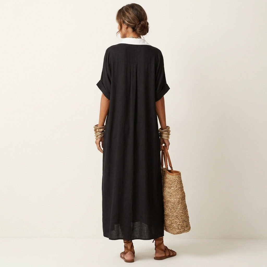 Kamira | Contrast-Collar Maxi Shirt Dress