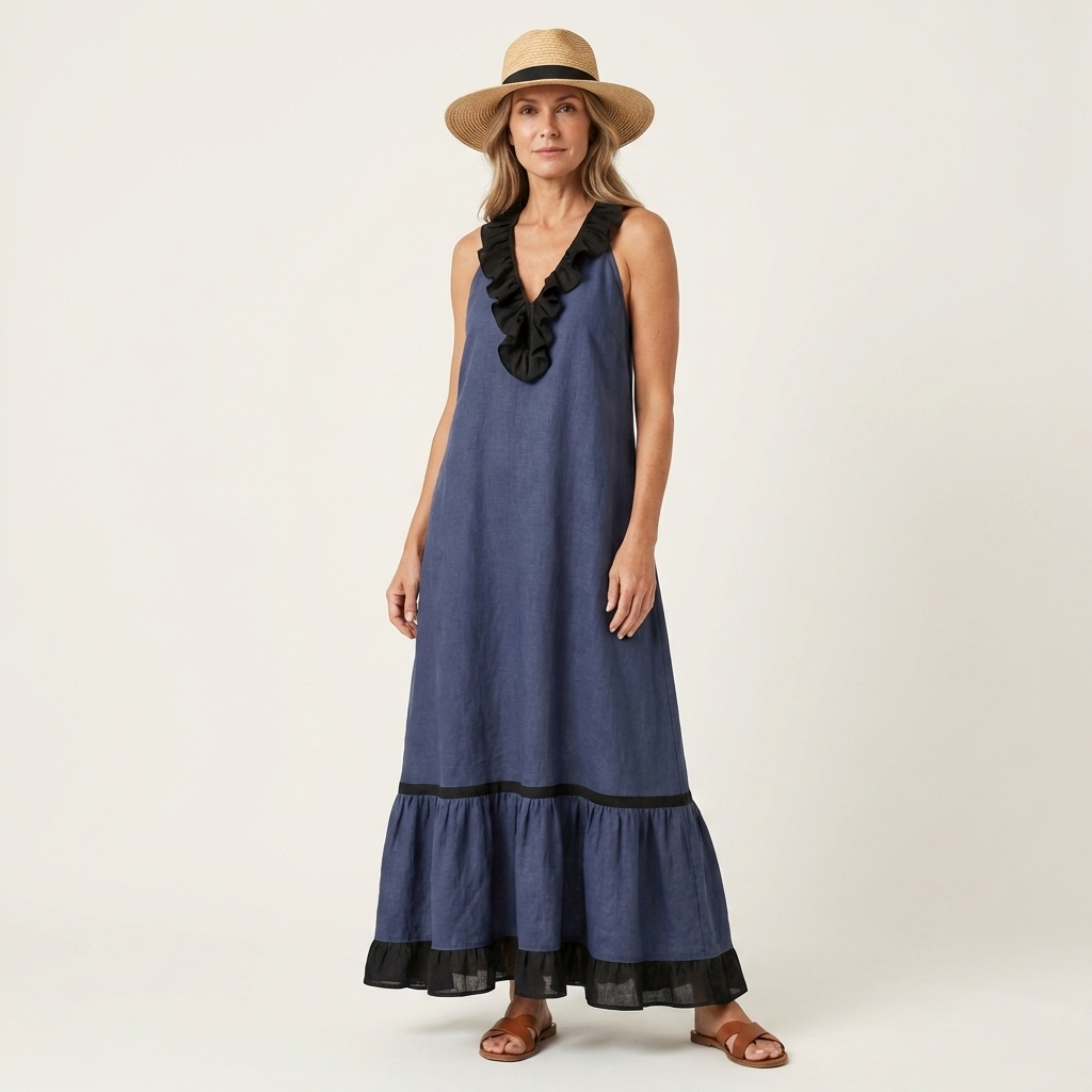 Mayline | Contrast-Ruffle Maxi Dress