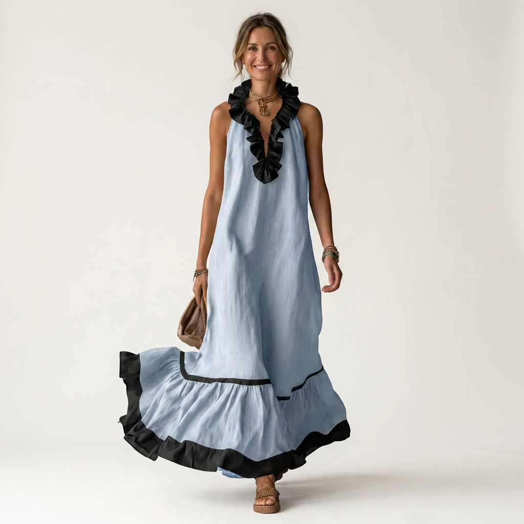Mayline | Contrast-Ruffle Maxi Dress