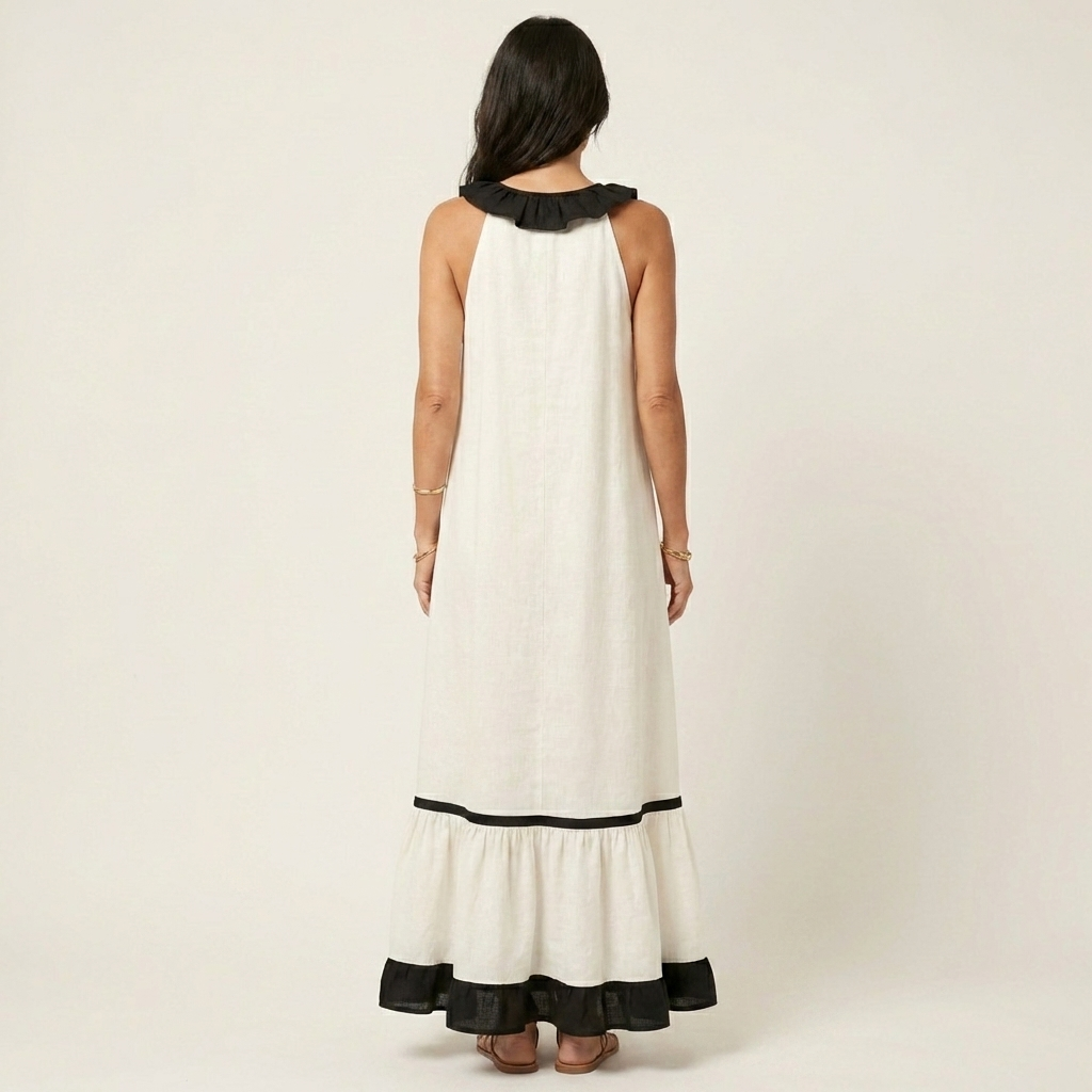 Mayline | Contrast-Ruffle Maxi Dress