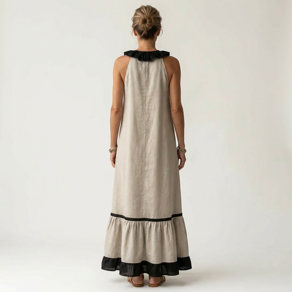 Mayline | Contrast-Ruffle Maxi Dress