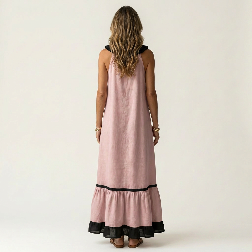 Mayline | Contrast-Ruffle Maxi Dress