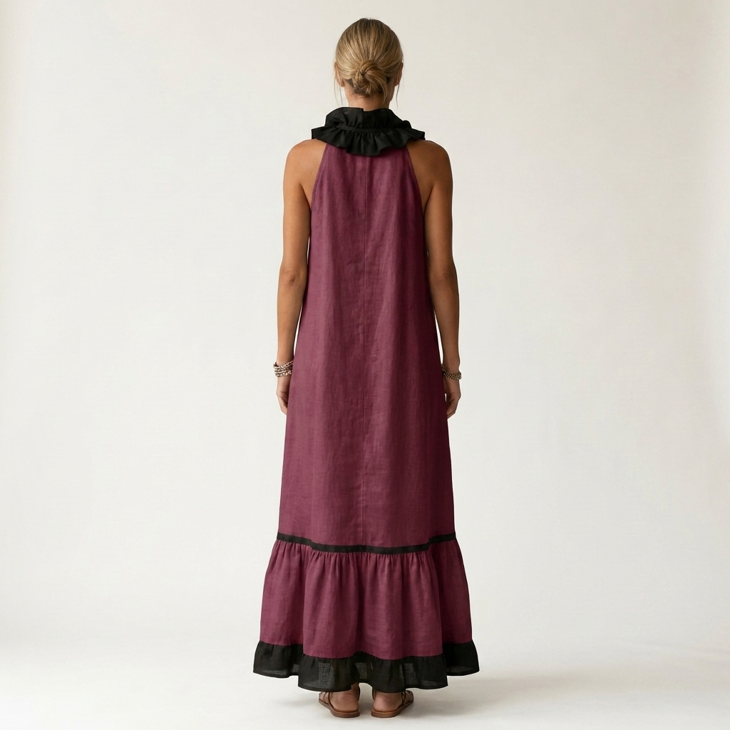 Mayline | Contrast-Ruffle Maxi Dress