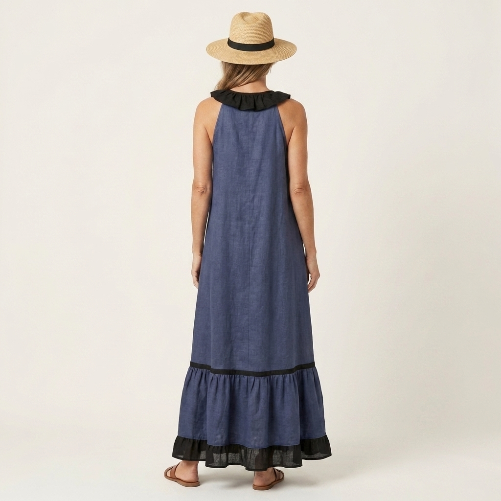 Mayline | Contrast-Ruffle Maxi Dress