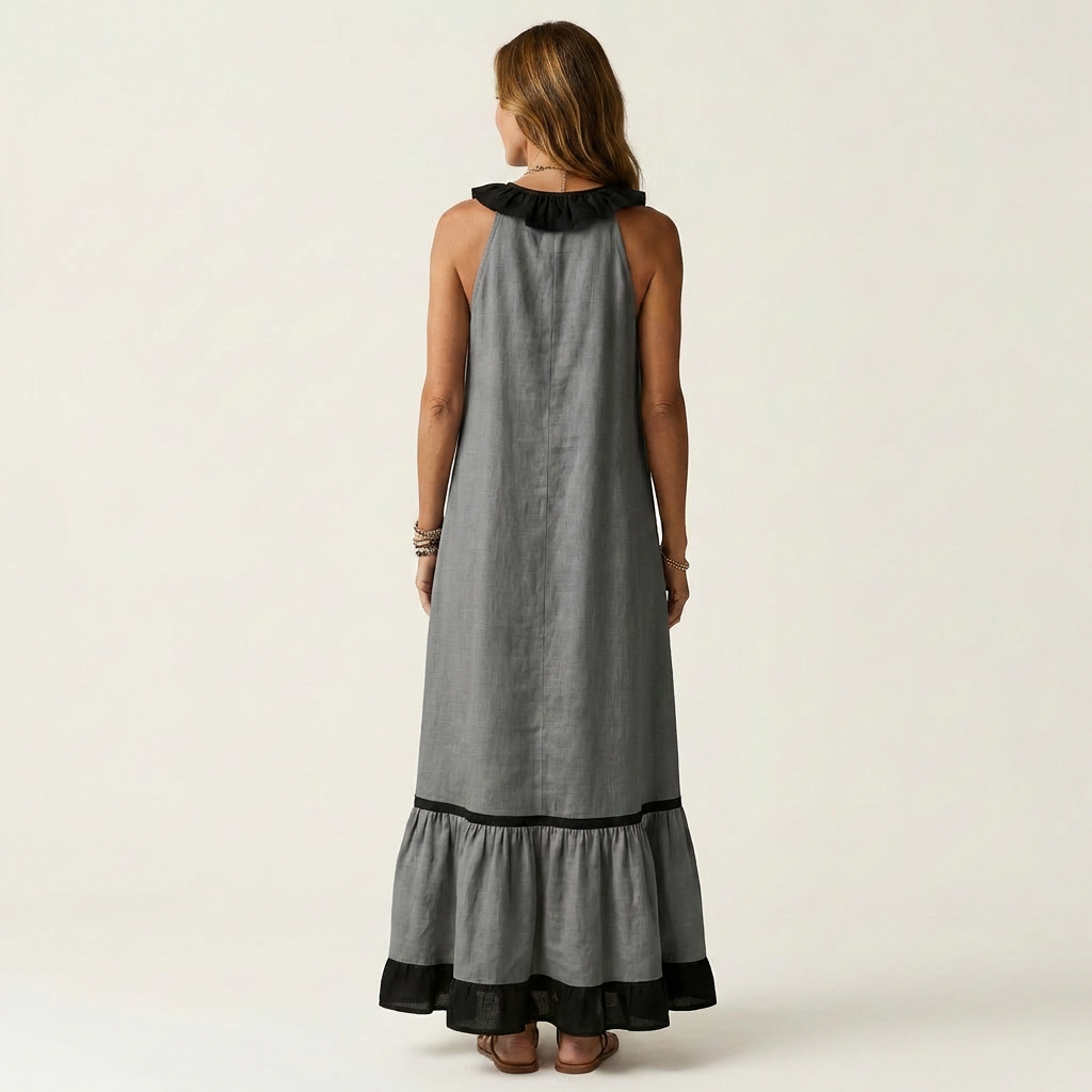 Mayline | Contrast-Ruffle Maxi Dress