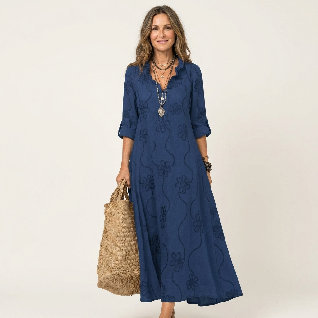 Mariam | Embroidered V-Neck Maxi Dress