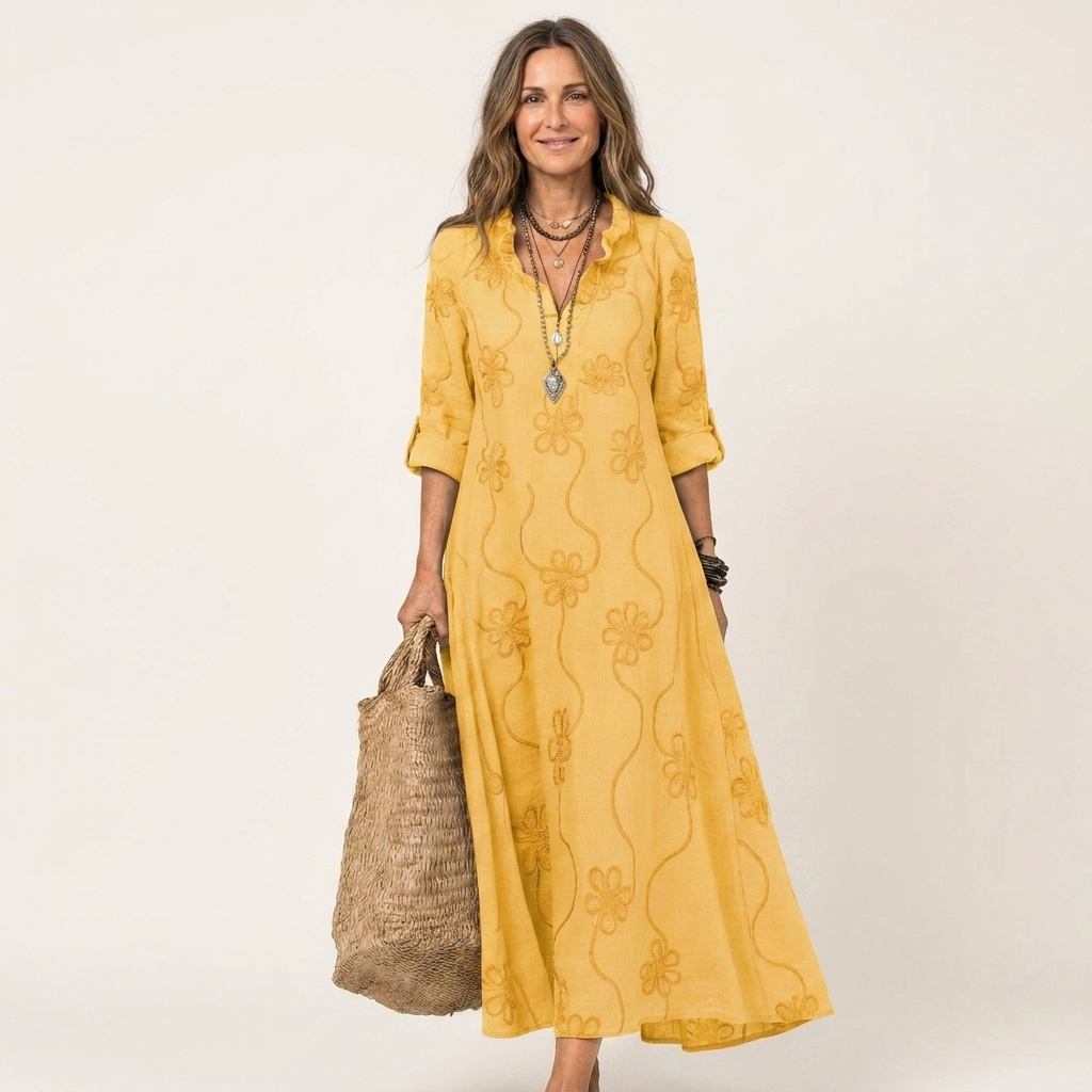 Mariam | Embroidered V-Neck Maxi Dress