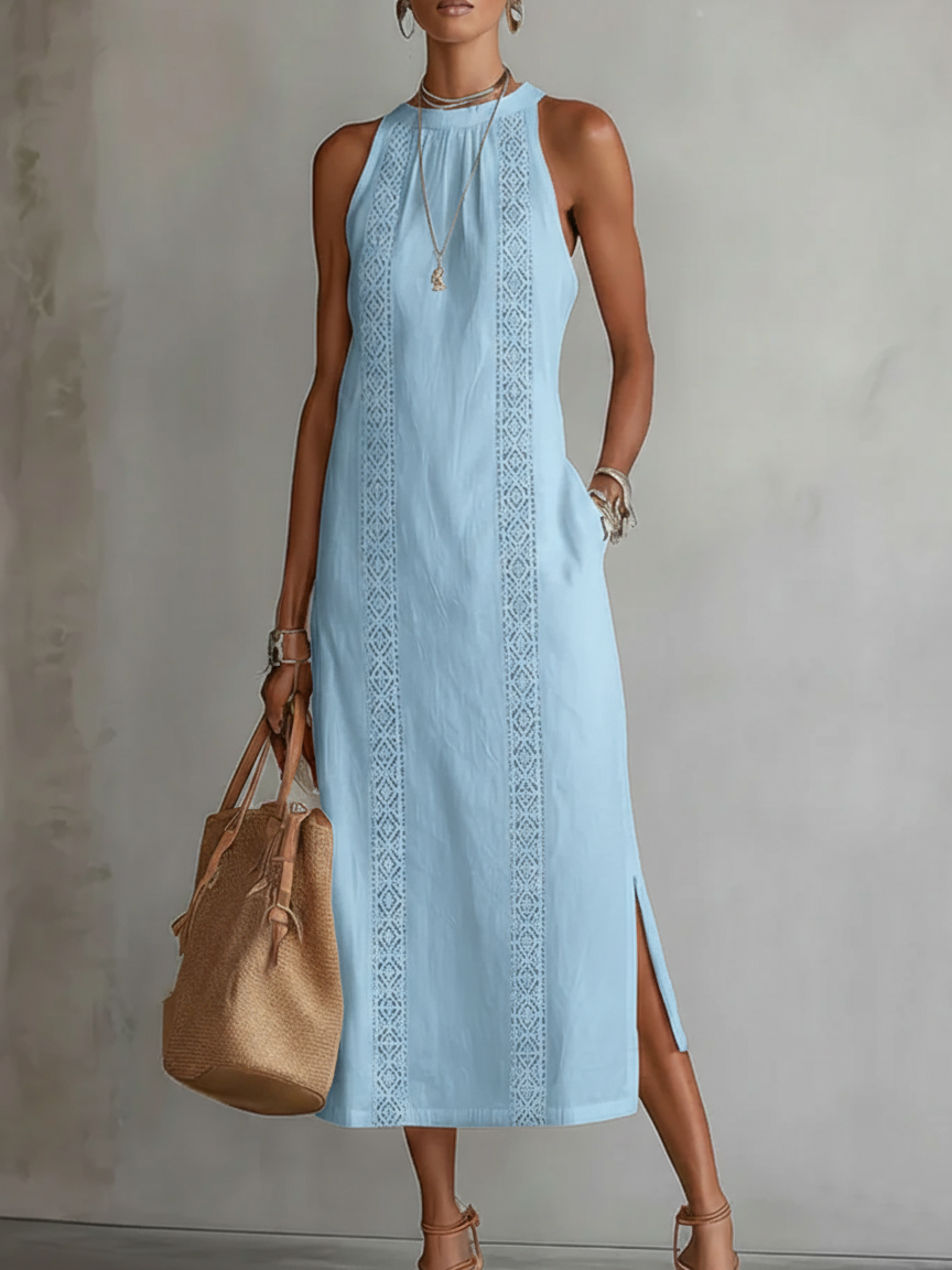 Jimena | Embroidered Mandarin-Collar Midi Dress