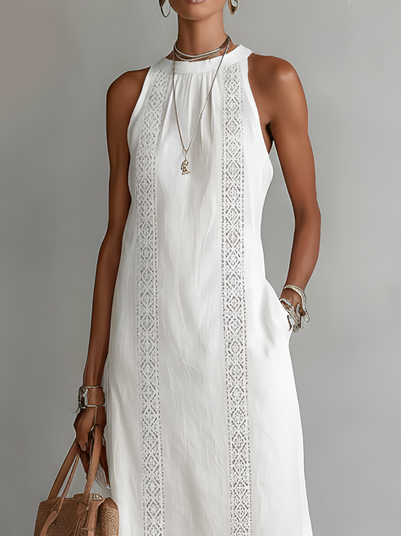 Jimena | Embroidered Mandarin-Collar Midi Dress