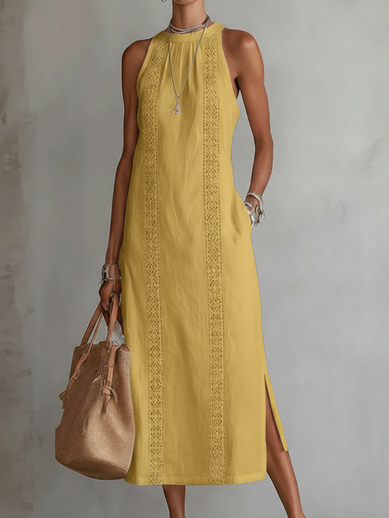 Jimena | Embroidered Mandarin-Collar Midi Dress
