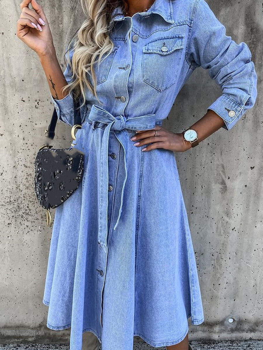 Luna | Long-Sleeve Denim Dress