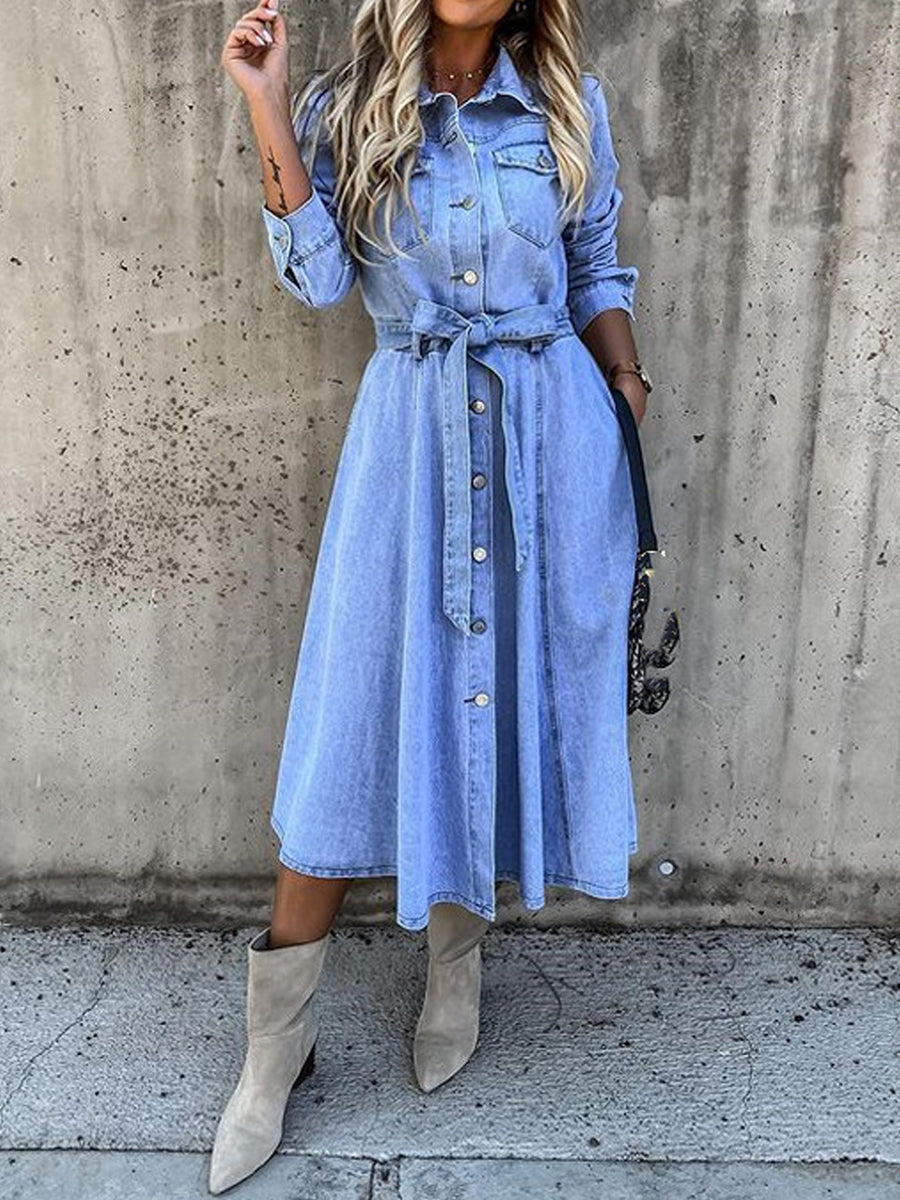 Luna | Long-Sleeve Denim Dress